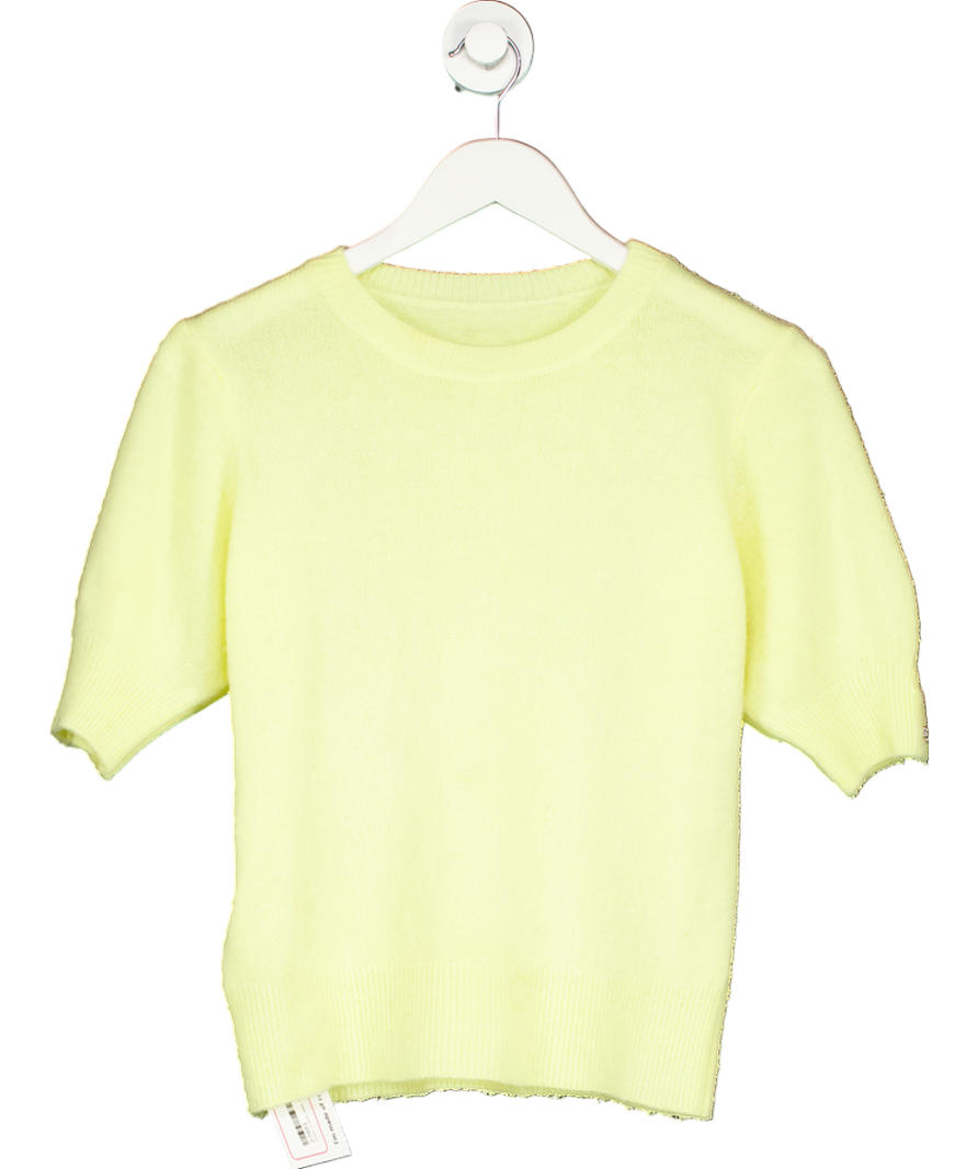 Yellow Button Detail Crewneck Half-sleeve Jumper UK XS/S