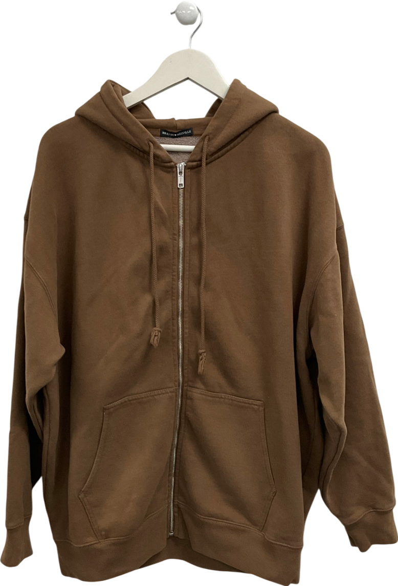 Brandy Melville Brown Christy Zip Through Hoodie UK L