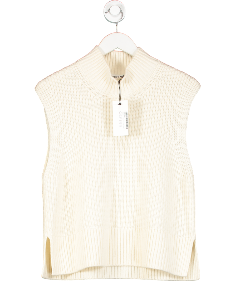 Cefinn Cream Janie Cashmere Blend Funnel Neck Sleeveless Jumper UK L