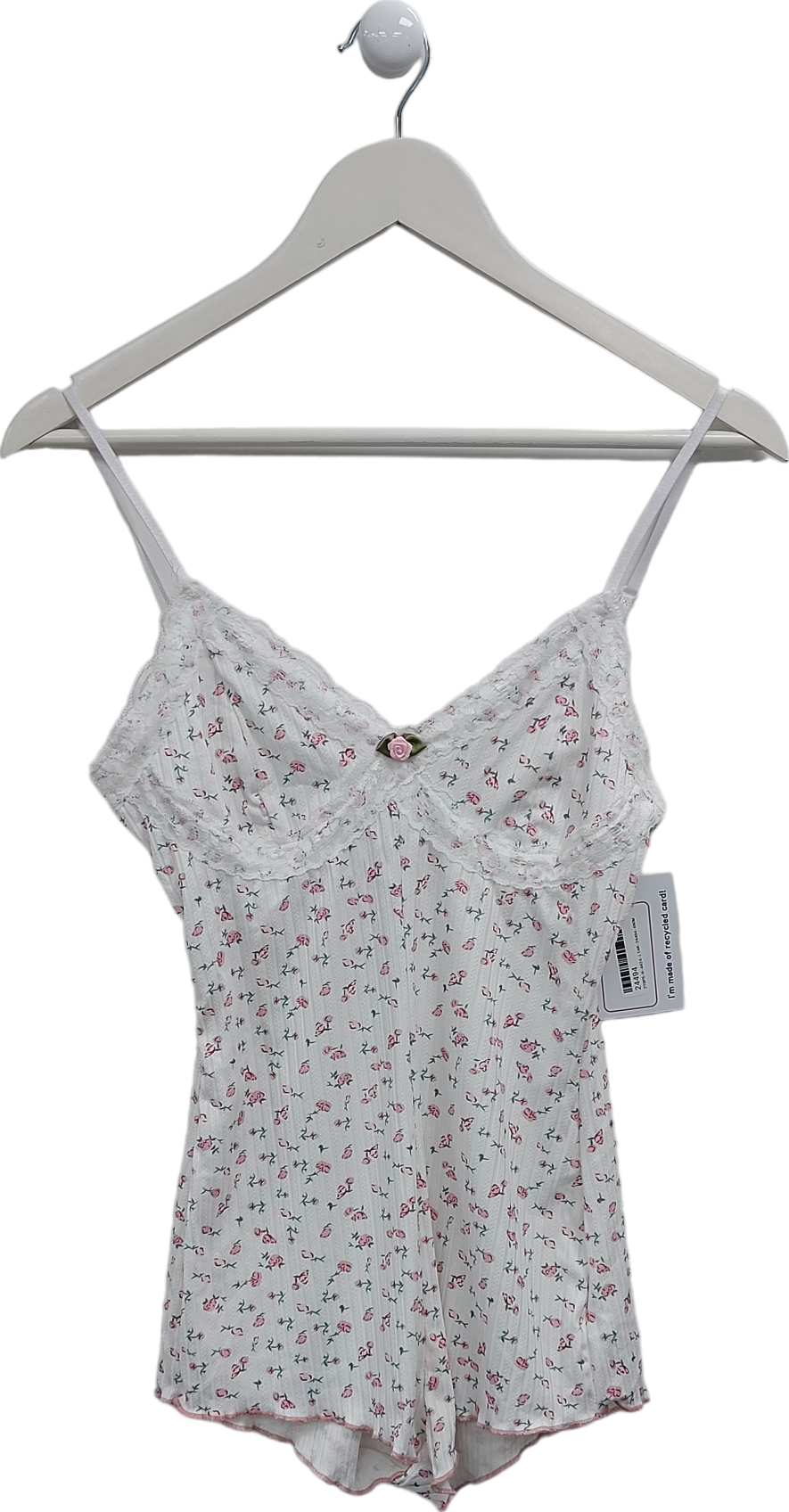 Ego White Strappy Lace Trim Rose Bud Detail Romper UK S