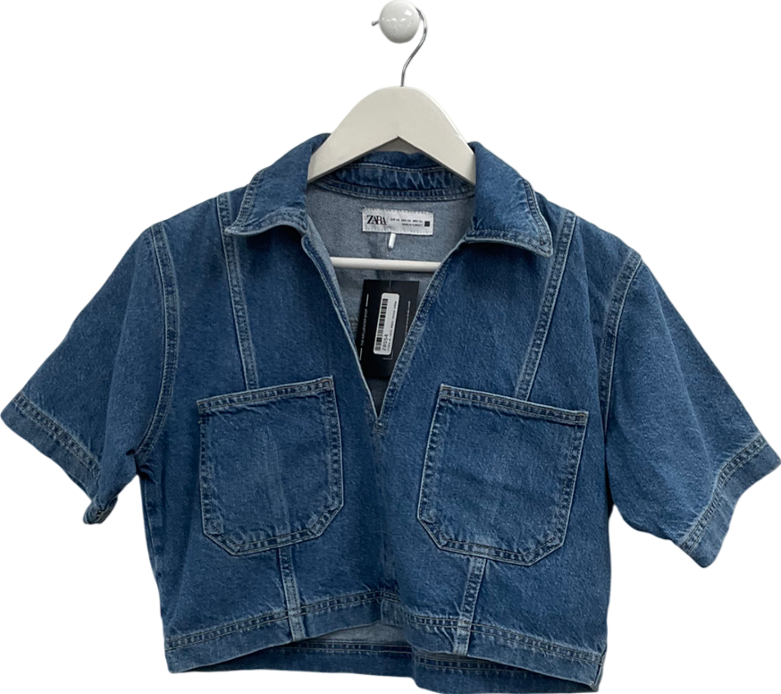 ZARA Blue Cropped Denim Shirt UK XS