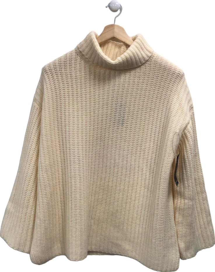 WYSE LONDON Ivory Cashmere Blend Coral Chunky Roll Neck Jumper UK XL