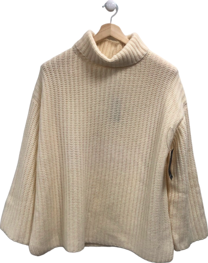 WYSE LONDON Ivory Cashmere Blend Coral Chunky Roll Neck Jumper UK XL