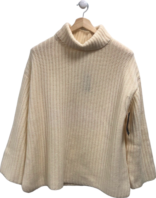 WYSE LONDON Ivory Cashmere Blend Coral Chunky Roll Neck Jumper UK XL