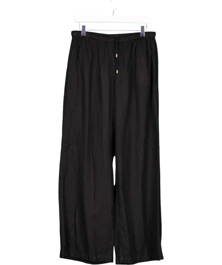 Black Wide Leg Linen Trousers UK S