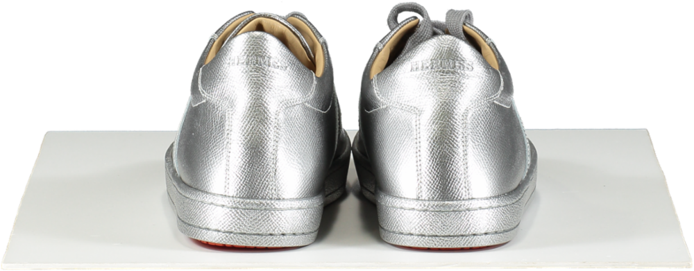 Hermès Metallic Boomerang Sneakers In Gris Argent Epsom Leather Bnib UK 7 EU 40 👠