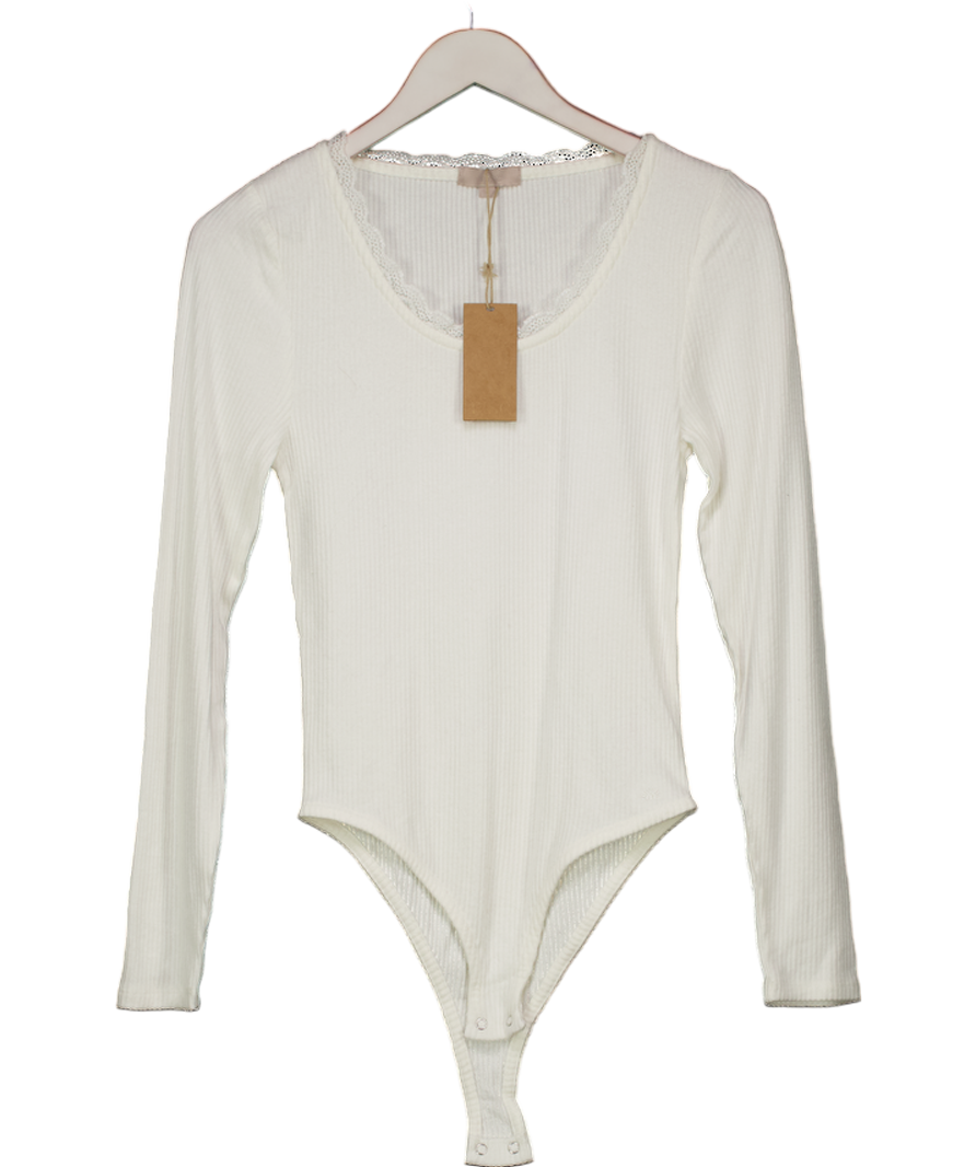 White Rise Soft Ribbed Long Sleeved Bodysuit UK S