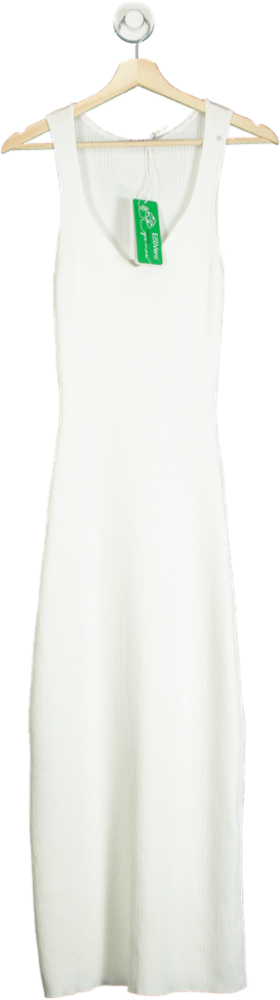 NA-KD White Fine Knitted Scoop Neck Midi Dress UK S