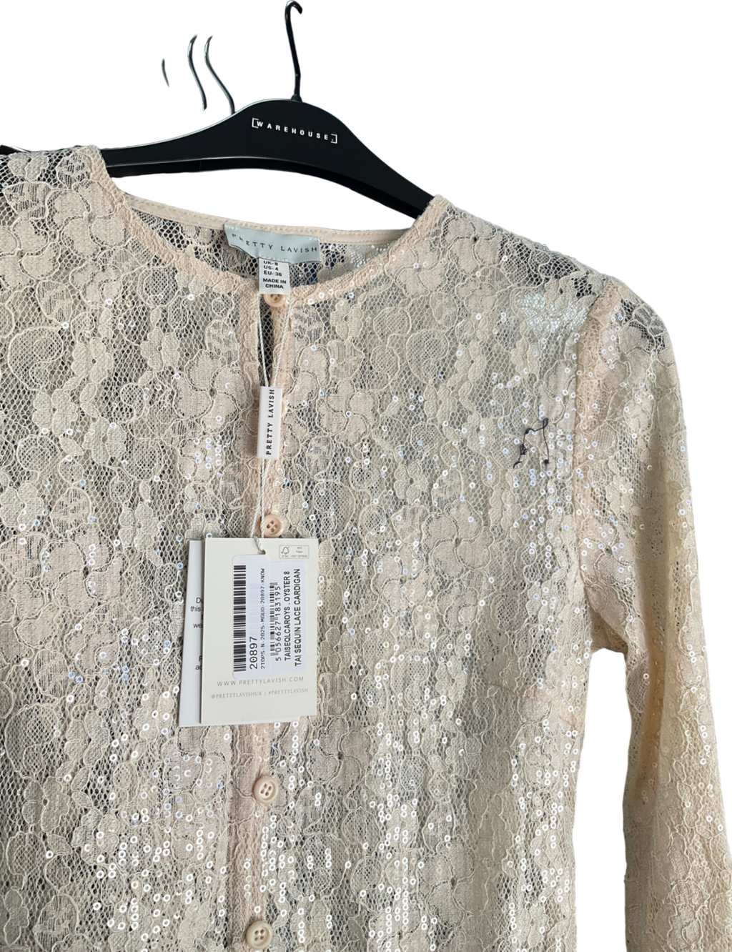 PRETTY LAVISH Cream Tai Sequin Lace Cardigan UK 8
