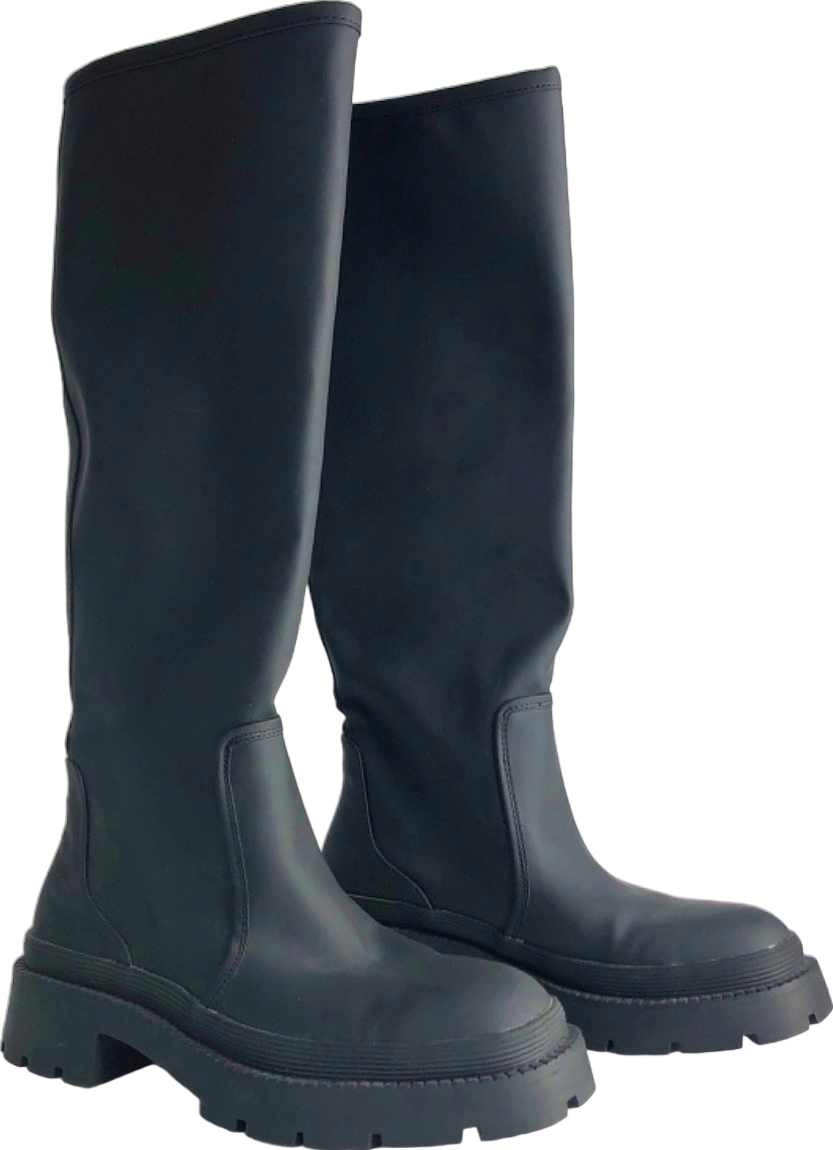 Zara Black Chunky Knee High Boots EU 39