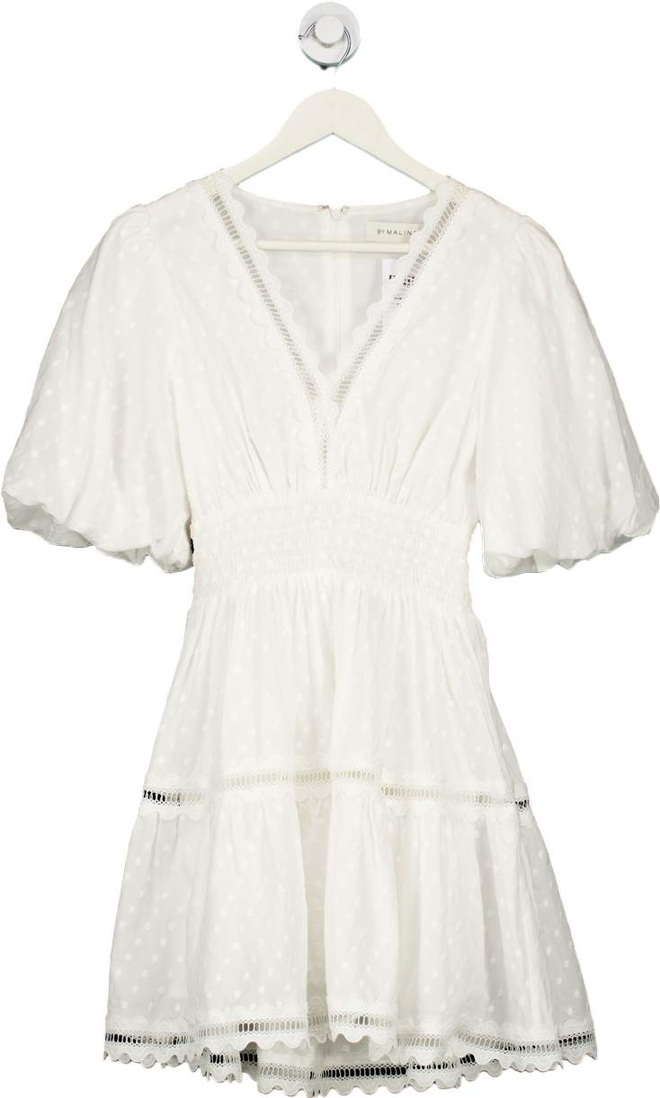 By Malina Elvira Cotton Dobby Spot Scalloped trim Mini Dress UK 8