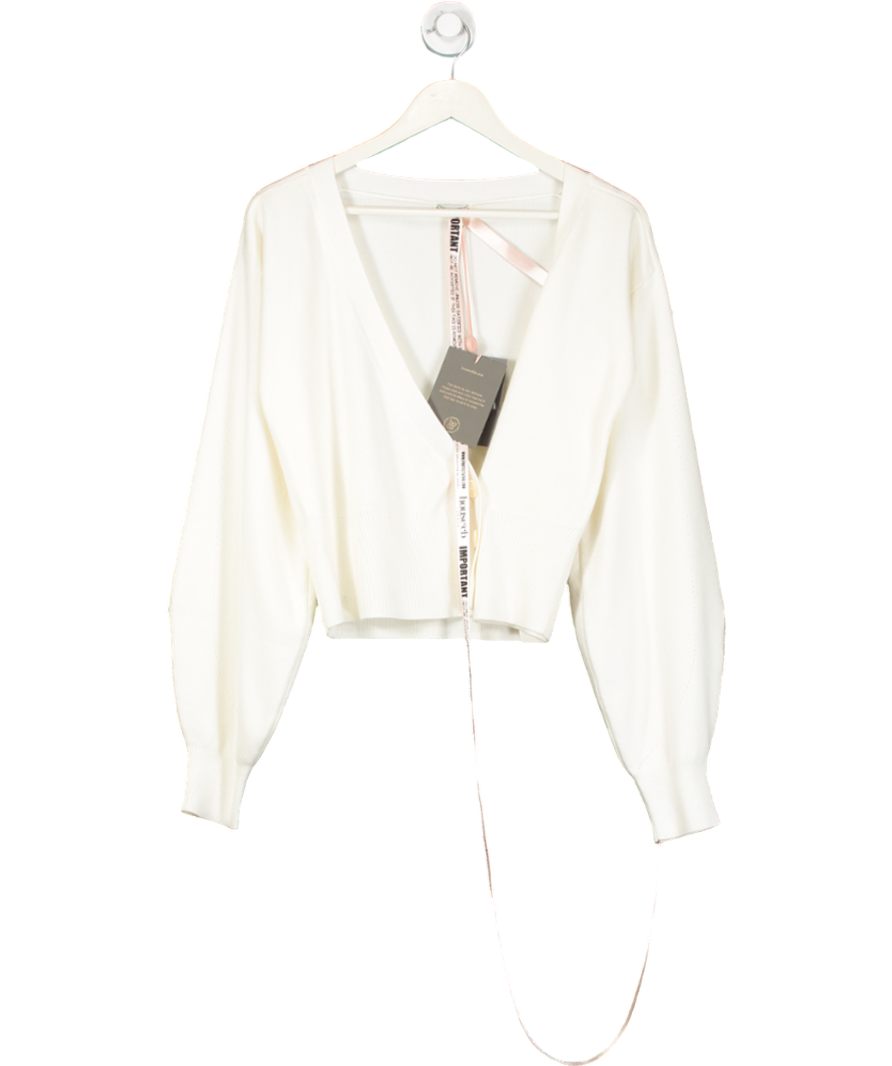 House of CB White Rowan Wool Balloon Sleeve Wrap Cardigan UK S