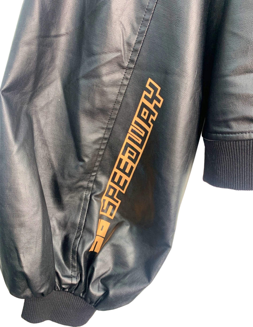 Fashion Nova Black Motor Sport Faux Leather Bomber Jacket S