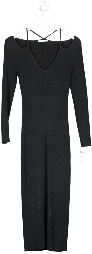 NINETY PERCENT Black Ribbed Maxi Dress UK M