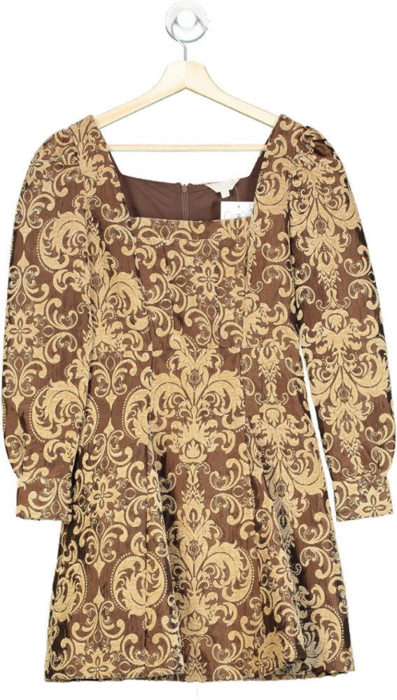 Flossy Brown Jacquard Dress UK XXS