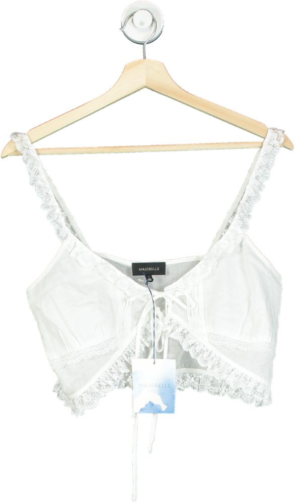 Majorelle White Lace-Trimmed Crop Top UK S