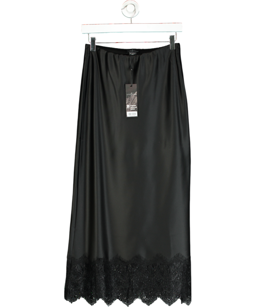Love & Roses Black Lace Hem Satin Midaxi Skirt UK 8
