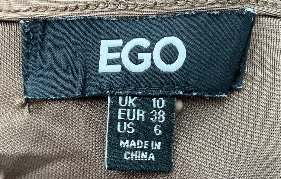 Ego High Neck Drape Detail Mini Bodycon Dress In Brown Slinky UK 10