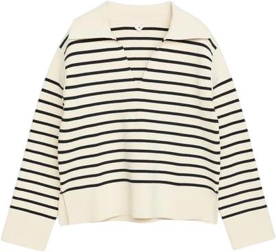 ARKET Cream / Black Striped Cotton Collared Jumper UK S