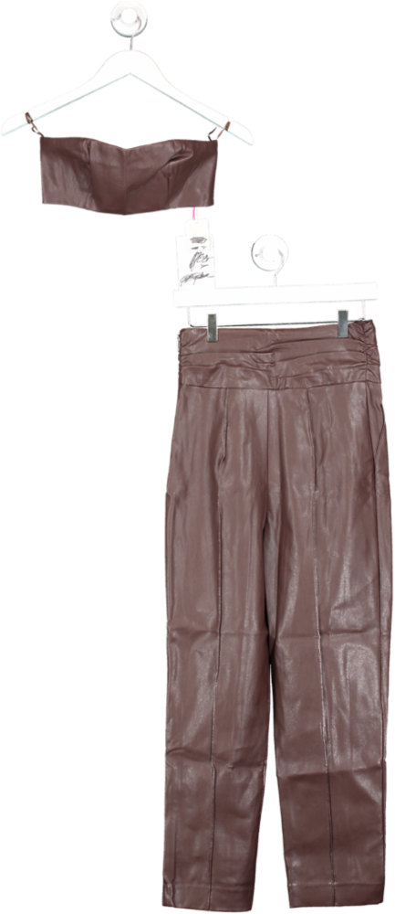 Free People Brown Cora  Bandeau Top And Trouser Set In Vegan Leather UK 4