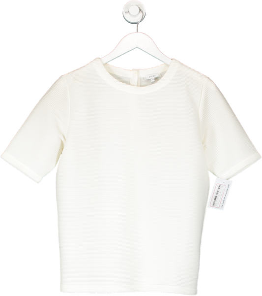 REISS Cream Textured Ribbed Crepe T-shirt UK XS