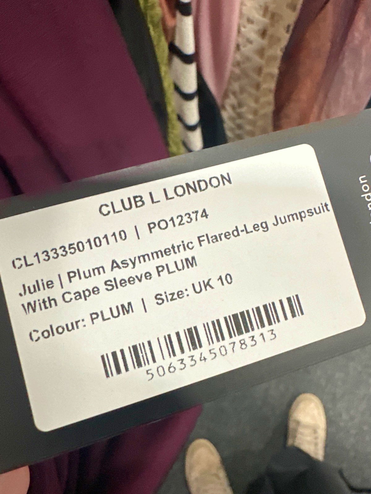 Club L Plum Julie Asymmetric Flared-Leg Jumpsuit with Cape Sleeve UK 10