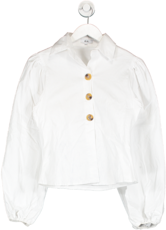 kai White Puff Sleeve Button Shirt UK XS