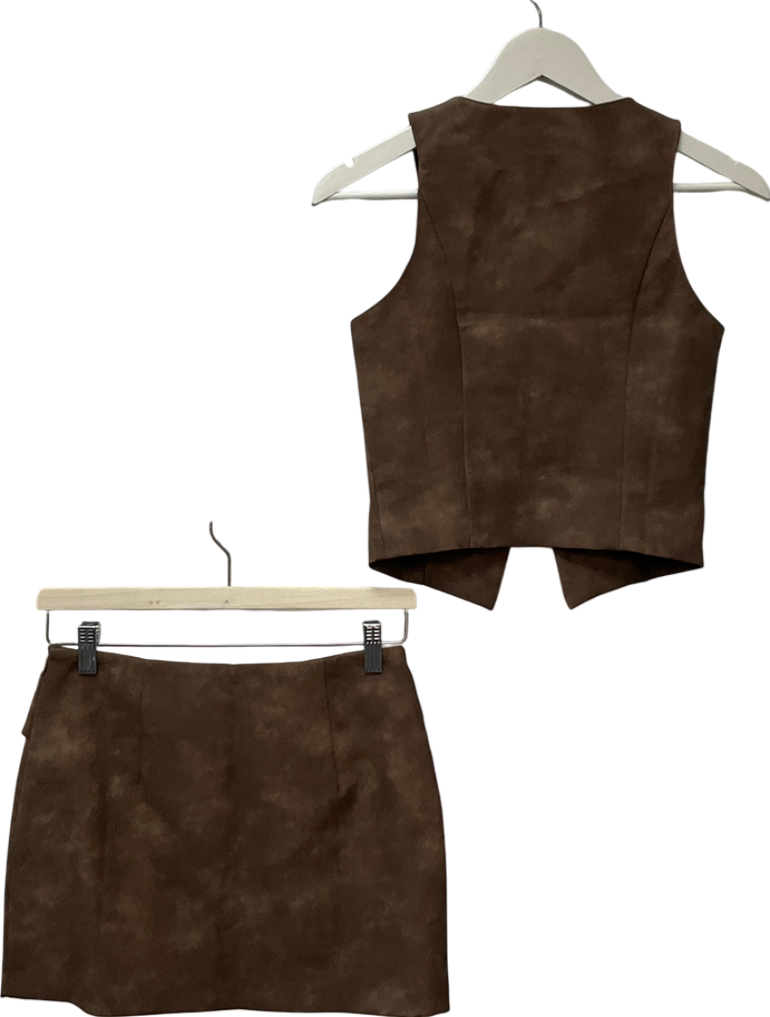peppermayo Brown West District Pu Top & Skirt Set UK 8
