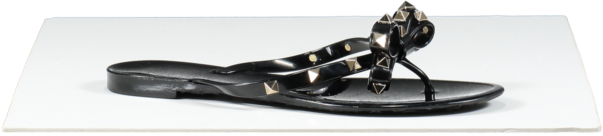 Valentino Garavani Black Rubber Rockstud Bow Thong Sandals UK 5 EU 38 👠