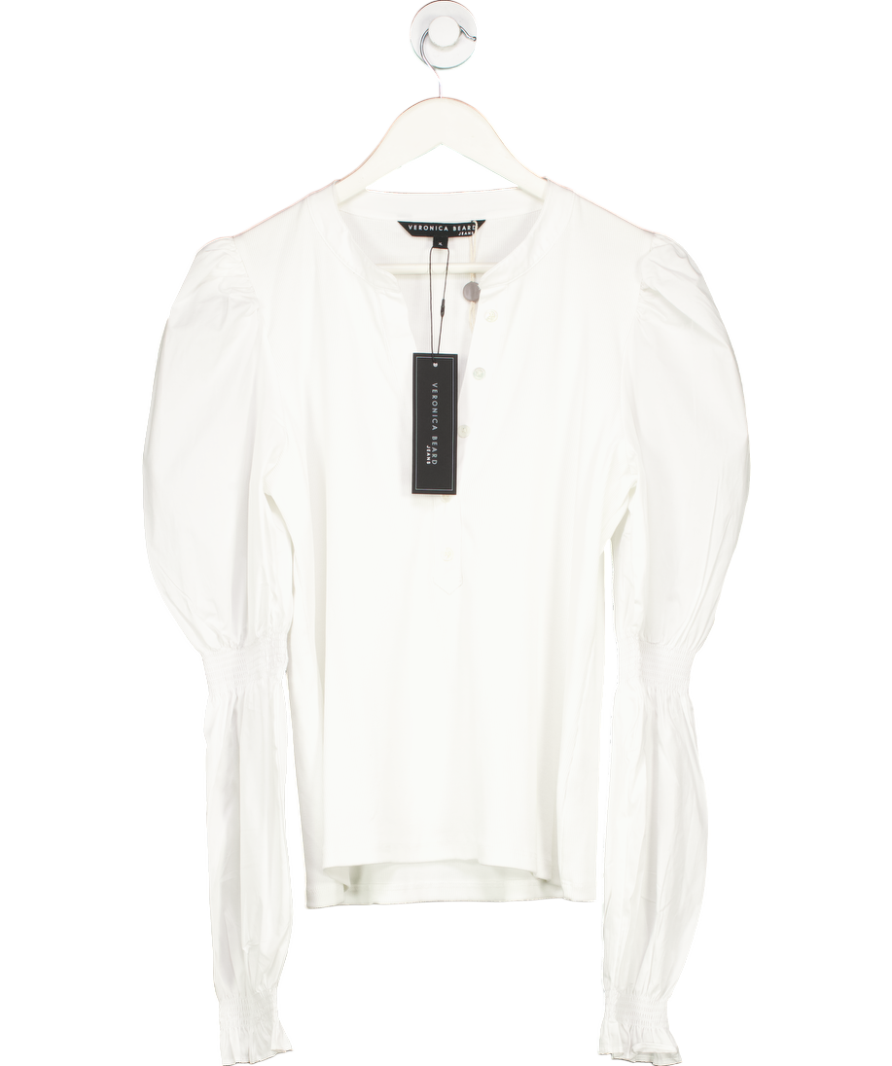 Veronica Beard White Effy Puff Sleeve Top UK XL