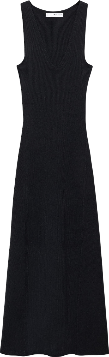 MANGO Black Knit Ribbed Dress With Straps UK L