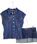 Ego Blue Denim Mini Skirt And Fitted Sleeveless Top Set UK 12