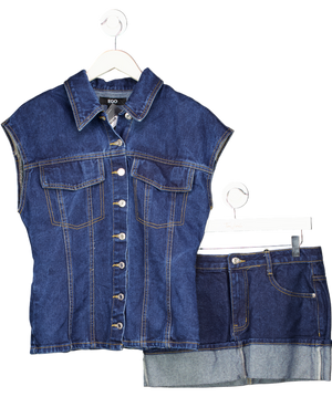 Ego Blue Denim Mini Skirt And Fitted Sleeveless Top Set UK 12