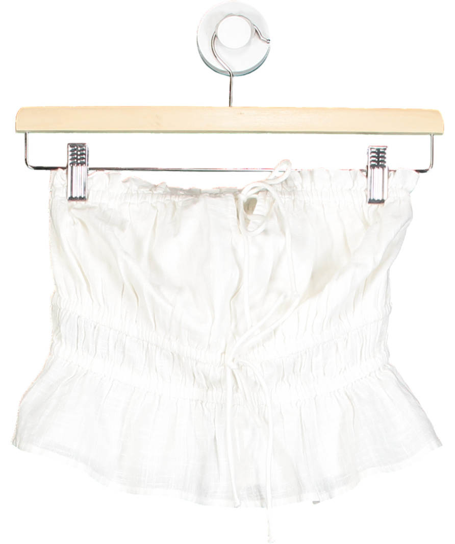 New Look White Ruched Tie Front Bandeau Top UK 10