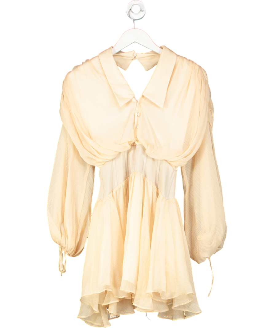 ASOS Beige Corset Collared Chiffon Mini Dress UK 6