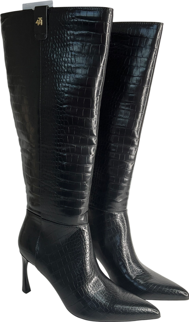 4th & Reckless Pointed Knee High Boots In Black Croc UK 7 EU 40 👠
