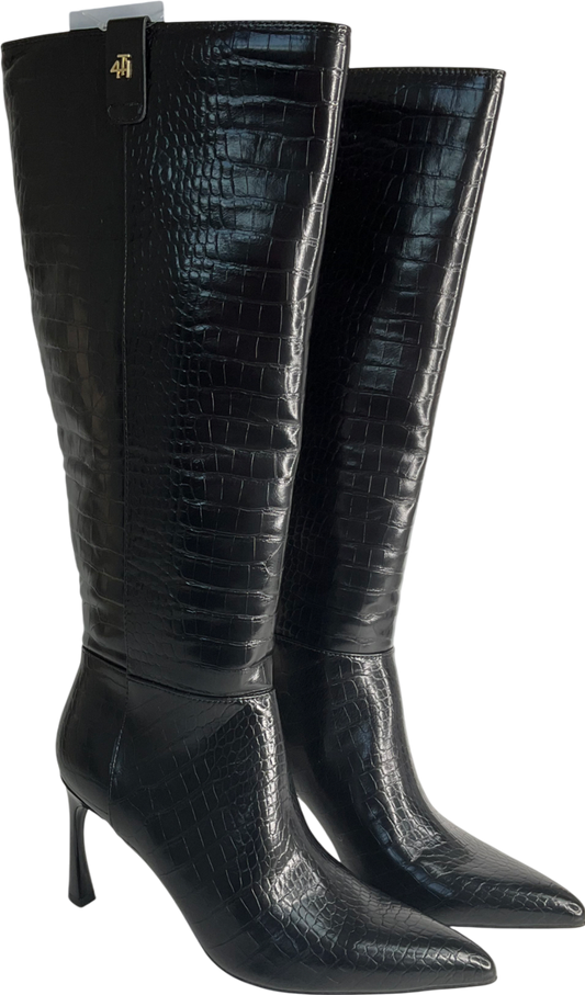 4th & Reckless Pointed Knee High Boots In Black Croc UK 7 EU 40 👠