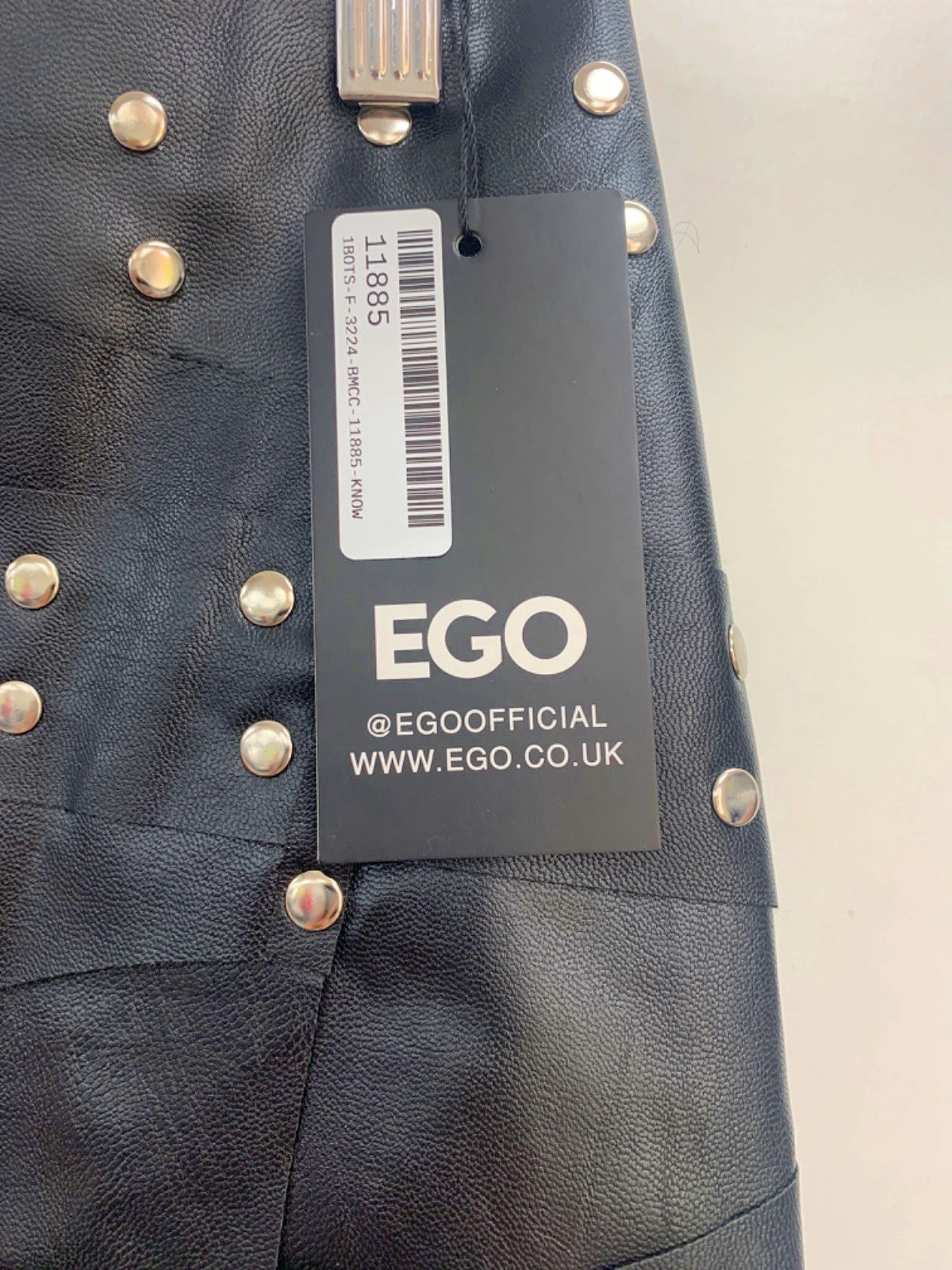 Ego Black Stud Detail Leather Mini Skirt UK 10