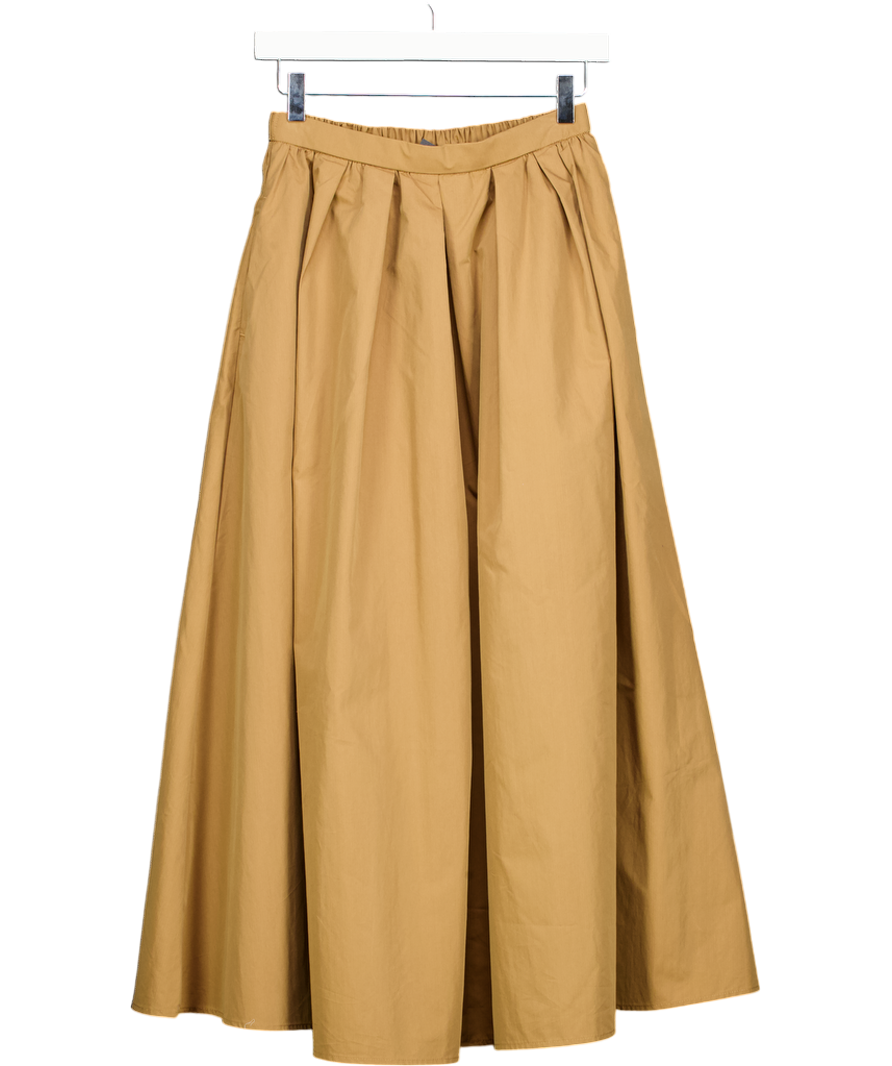 ASOS Brown Design Volume Detail Midi Skirt In Dark Camel UK 6