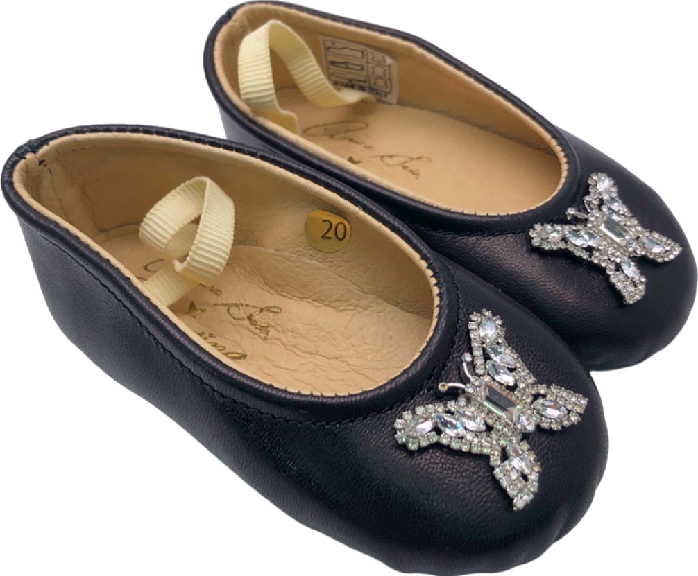 Aruna Seth Girls Black Sonatina Leather Ballet Flats Size UK 4