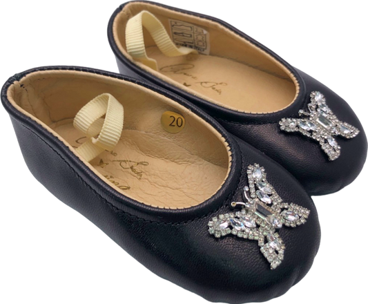 Aruna Seth Girls Black Sonatina Leather Ballet Flats Size UK 4