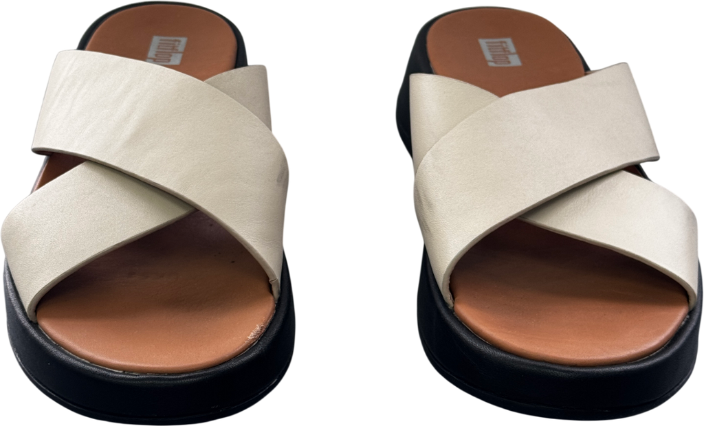 FitFlop Beige F-mode Leather Flatform Cross Slide Sandals UK 5 EU 38 👠