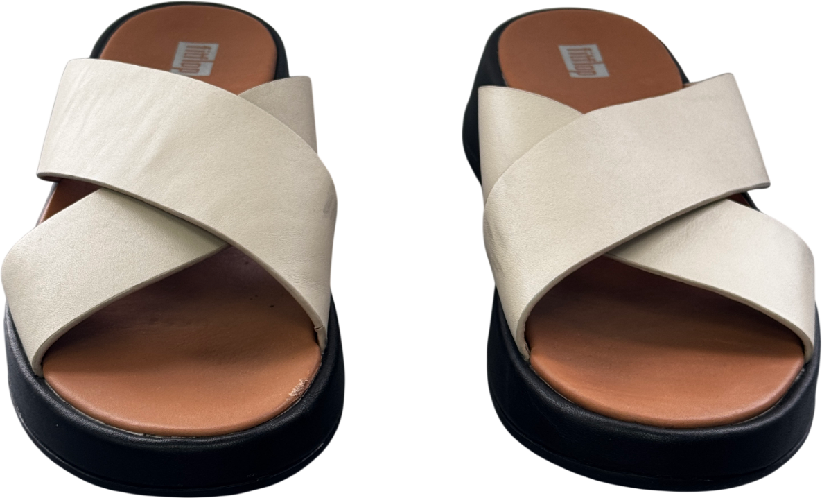 FitFlop Beige F-mode Leather Flatform Cross Slide Sandals UK 5 EU 38 👠