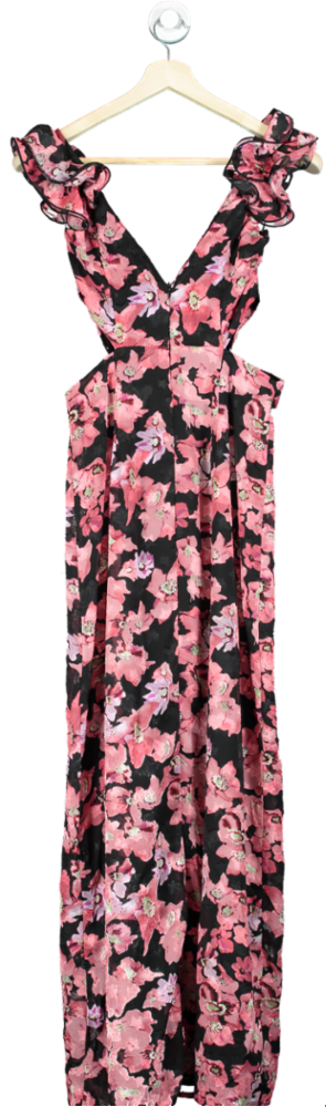 Boohoo Black and Pink Floral Maxi Dress UK 10