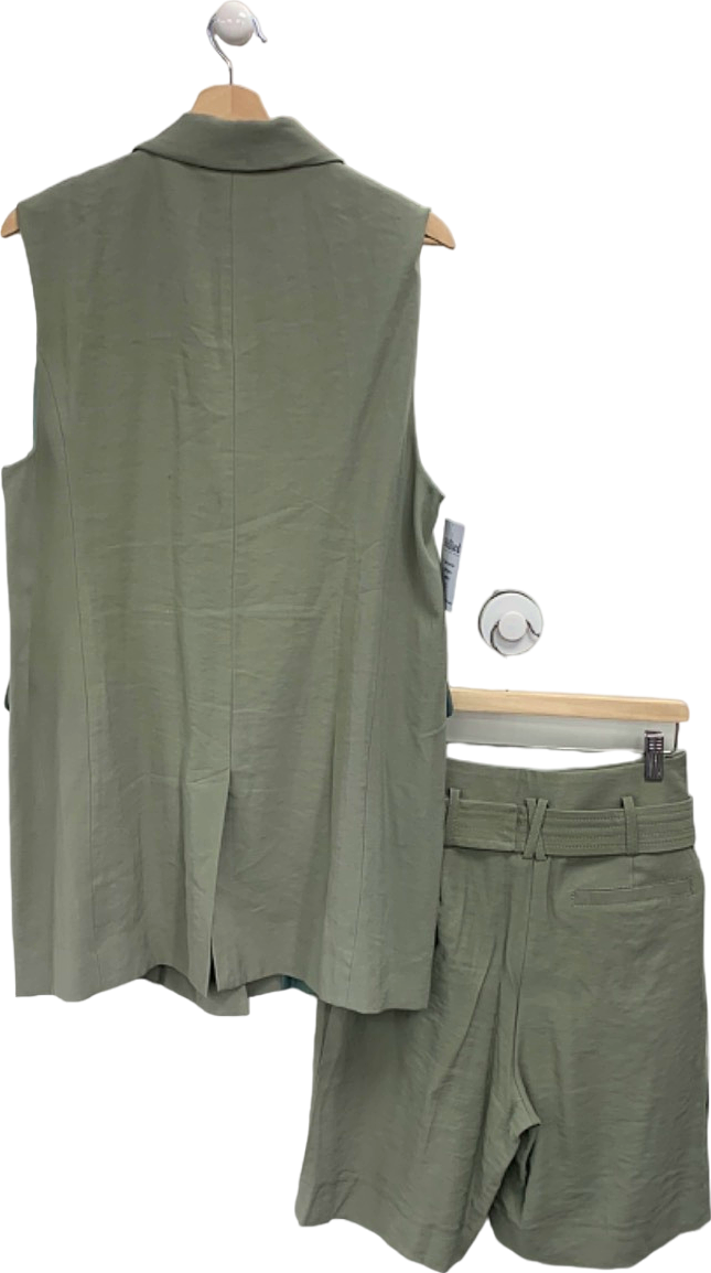 Warehouse Sage Green Double-Breasted Sleeveless Blazer and Summer Shorts Set UK 10