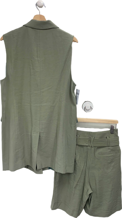 Warehouse Sage Green Double-Breasted Sleeveless Blazer and Summer Shorts Set UK 10