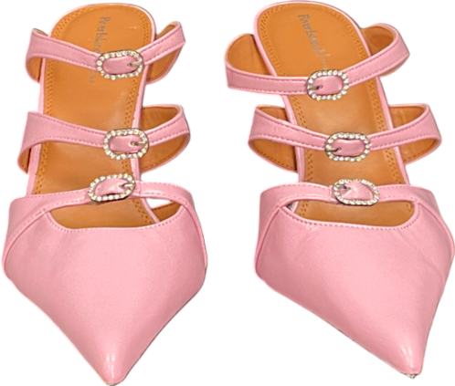 River Island Pink Print Triple Buckle Heeled Mule UK 6 EU 39 👠