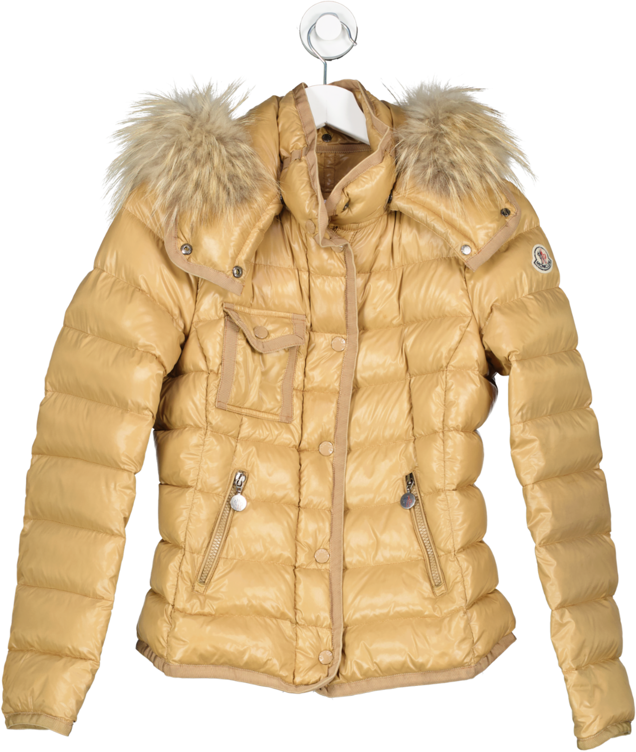 Moncler Beige Down Jacket With Fur Hood UK 10