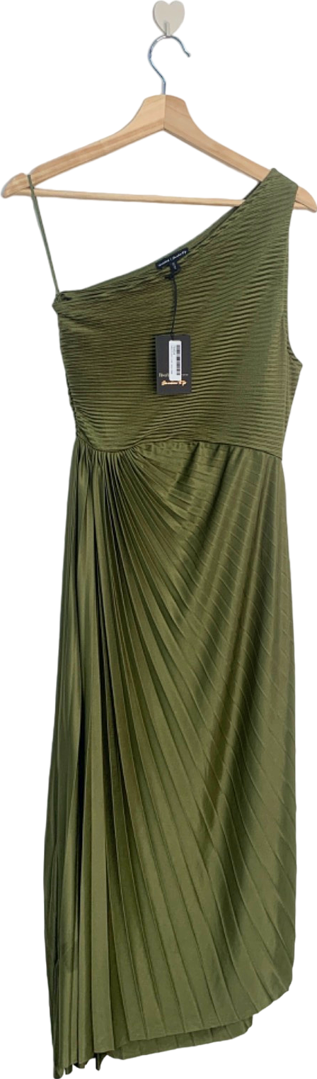 River Island Khaki Asymmetric Pleated Dress UK 10