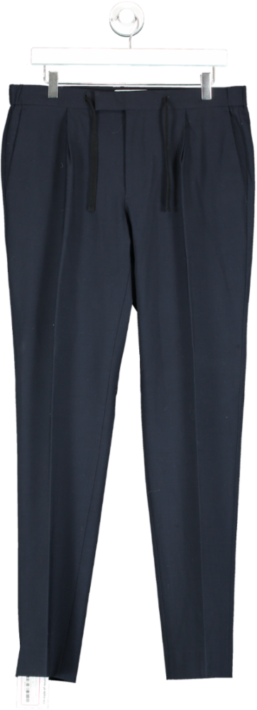 REISS Blue Baton Pleat Front Slim Fit Trousers W32